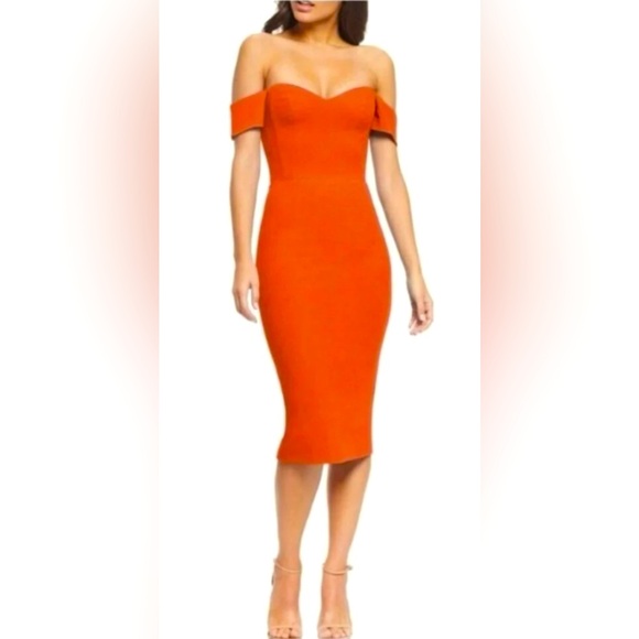 Urban Outfitters NWT  Orange Off-Shoulder Ribbed Dress
Size Medium - Picture 1 of 8